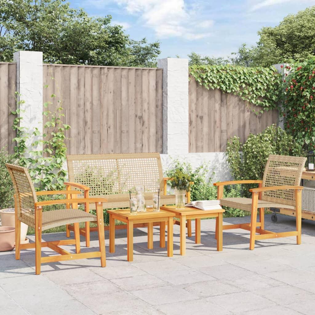 Loungesæt til haven 5 dele polyrattan og akacietræ beige