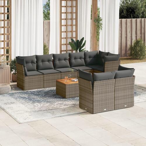 Sofasæt til haven 9 dele med hynder polyrattan grå