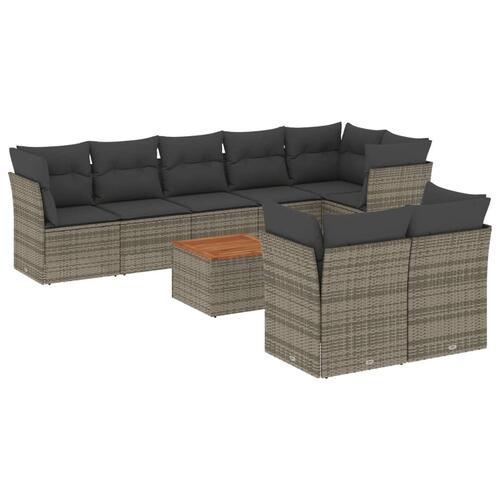 Sofasæt til haven 9 dele med hynder polyrattan grå
