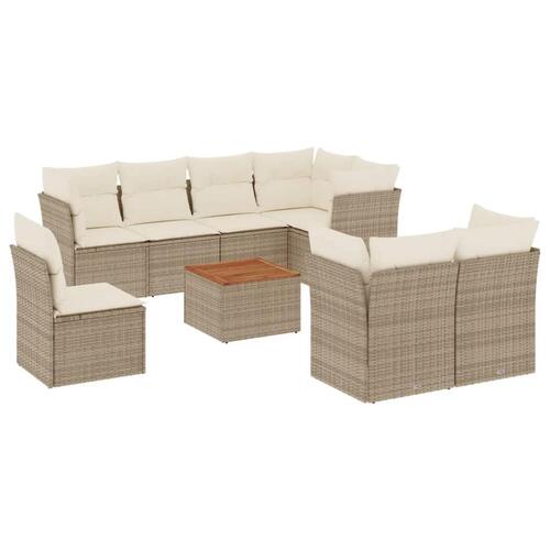Sofasæt til haven 9 dele med hynder polyrattan beige