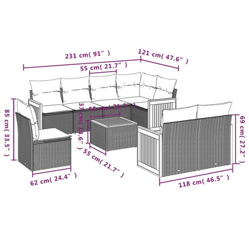 Sofasæt til haven 9 dele med hynder polyrattan beige