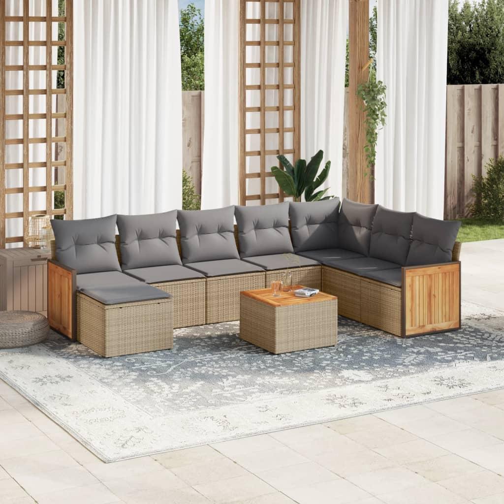 Sofasæt til haven 9 dele med hynder polyrattan beige