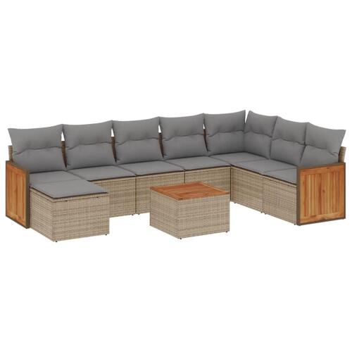 Sofasæt til haven 9 dele med hynder polyrattan beige
