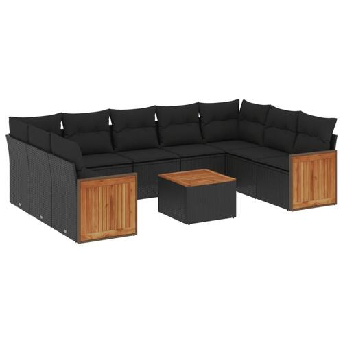 Sofasæt til haven 10 dele med hynder polyrattan sort