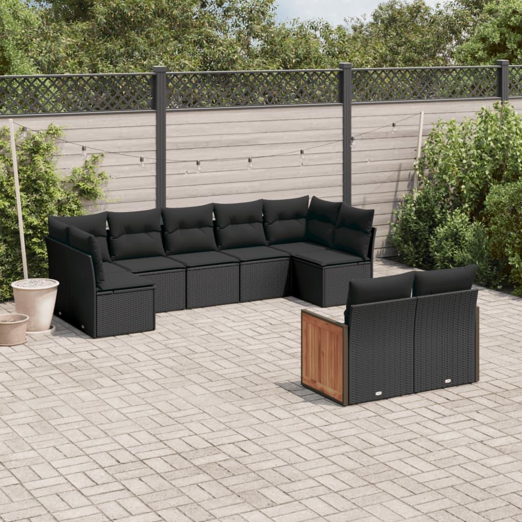 Sofasæt til haven 9 dele med hynder polyrattan sort