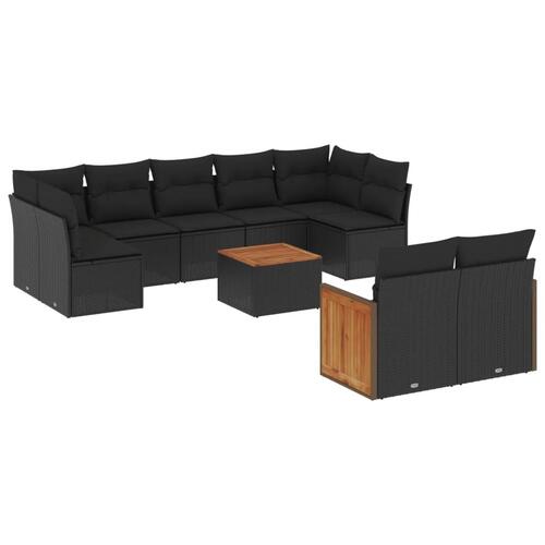 Sofasæt til haven 10 dele med hynder polyrattan sort