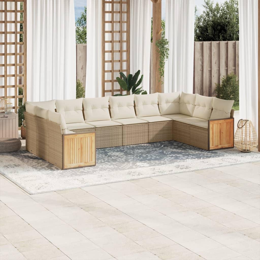 Sofasæt til haven 10 dele med hynder polyrattan beige