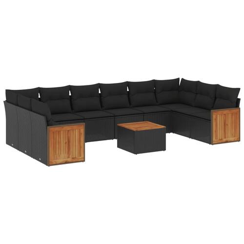Sofasæt til haven 11 dele med hynder polyrattan sort