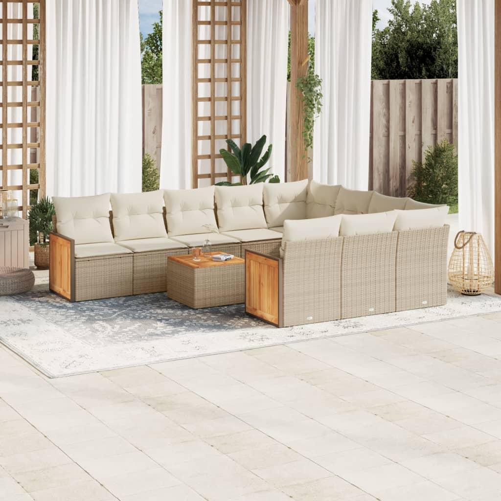 Sofasæt til haven 11 dele med hynder polyrattan beige