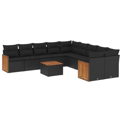 Sofasæt til haven 11 dele med hynder polyrattan sort