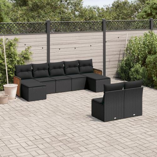 Sofasæt til haven 9 dele med hynder polyrattan sort