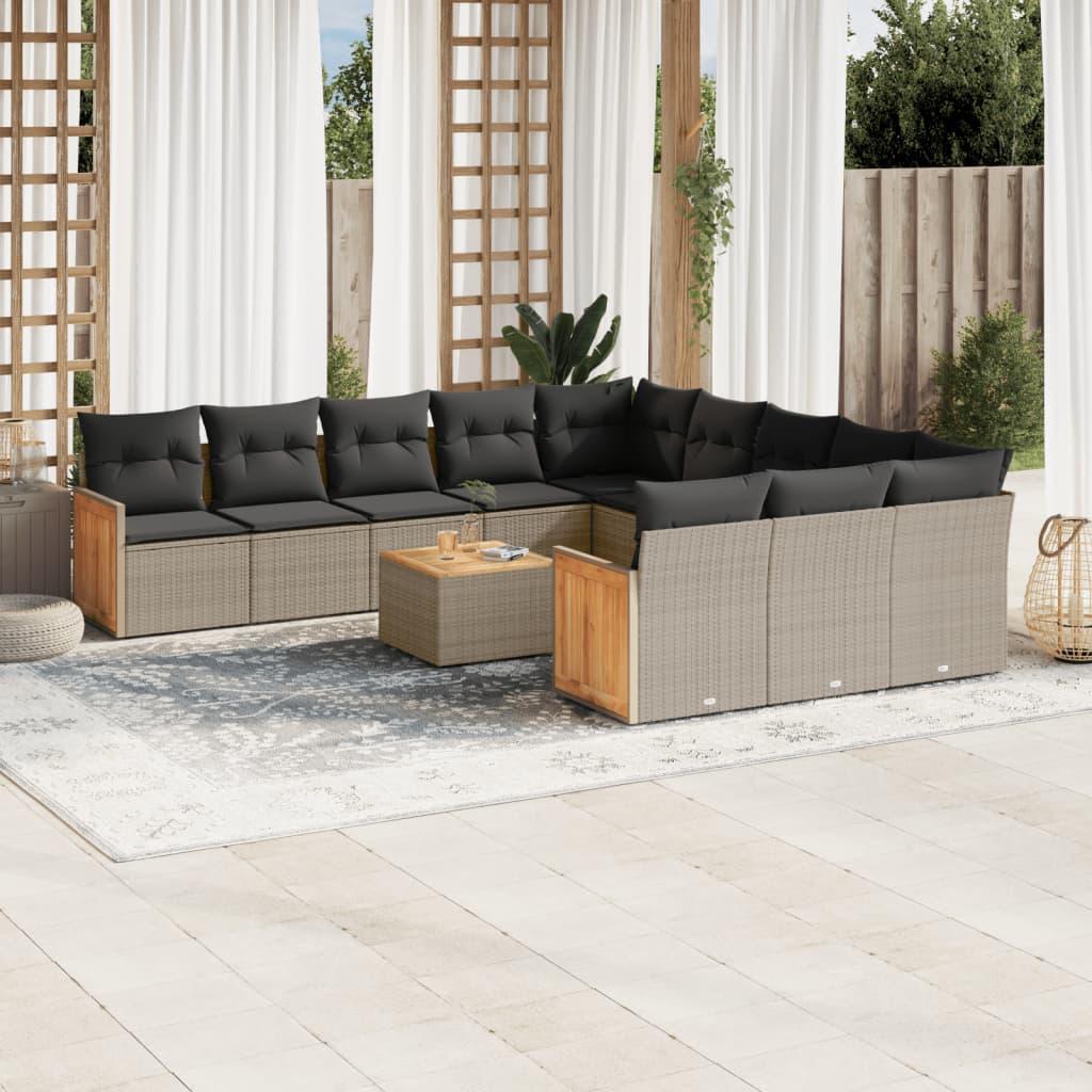 Sofasæt til haven 12 dele med hynder polyrattan grå