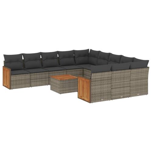 Sofasæt til haven 12 dele med hynder polyrattan grå