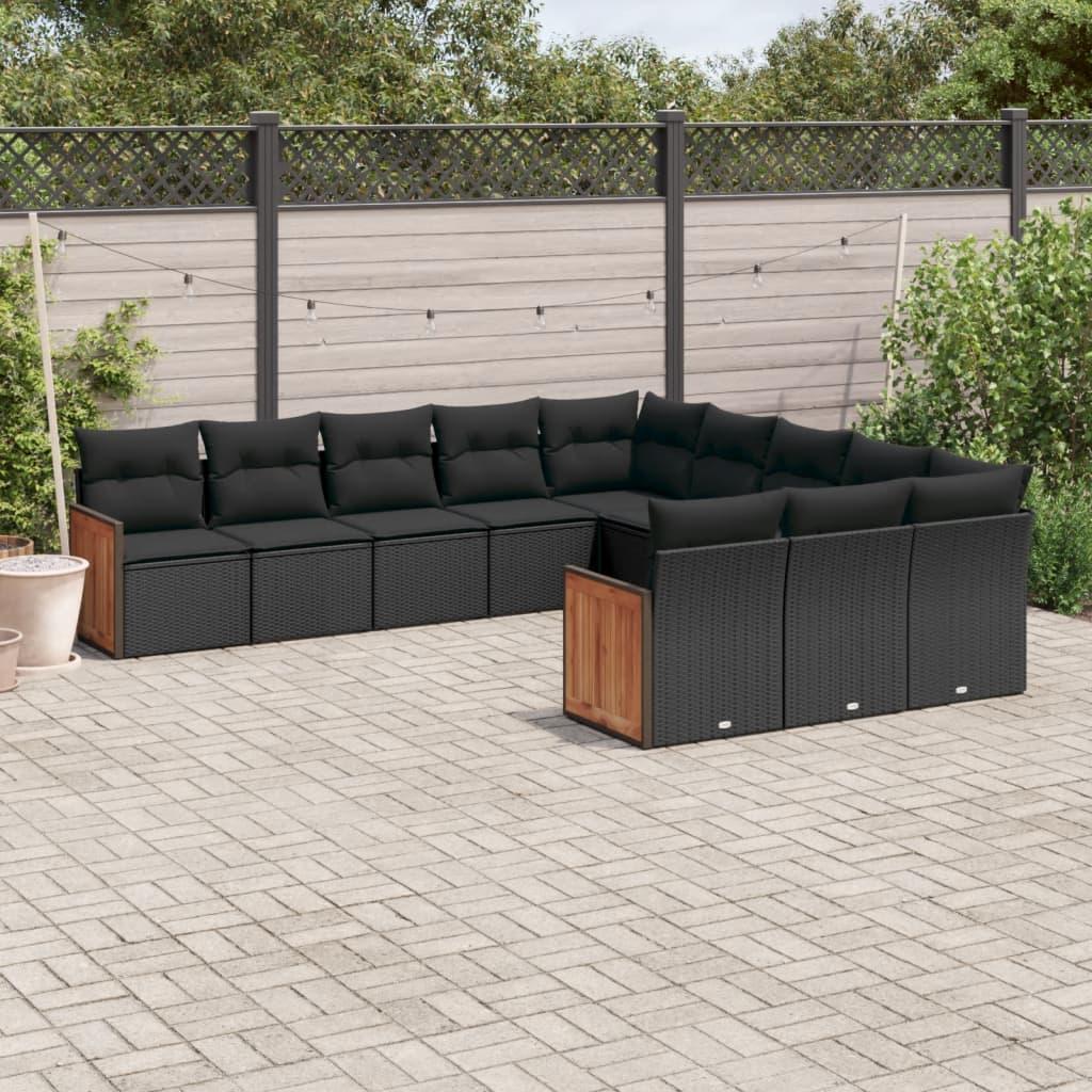 Sofasæt til haven 11 dele med hynder polyrattan sort