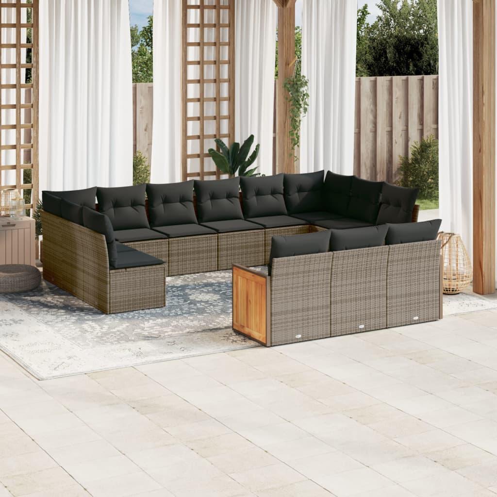 Sofasæt til haven 13 dele med hynder polyrattan grå
