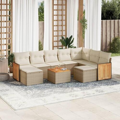 Sofasæt til haven 10 dele med hynder polyrattan beige