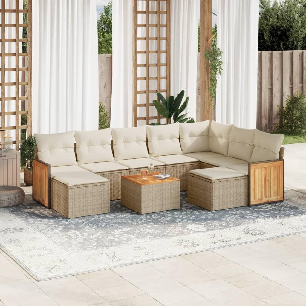 Sofasæt til haven 10 dele med hynder polyrattan beige