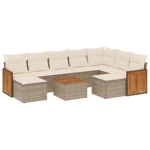 Sofasæt til haven 10 dele med hynder polyrattan beige