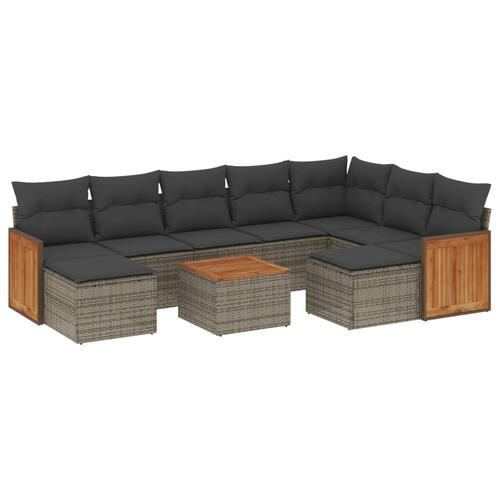 Sofasæt til haven 10 dele med hynder polyrattan grå
