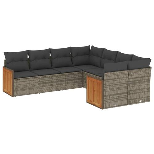 Sofasæt til haven 8 dele med hynder polyrattan grå