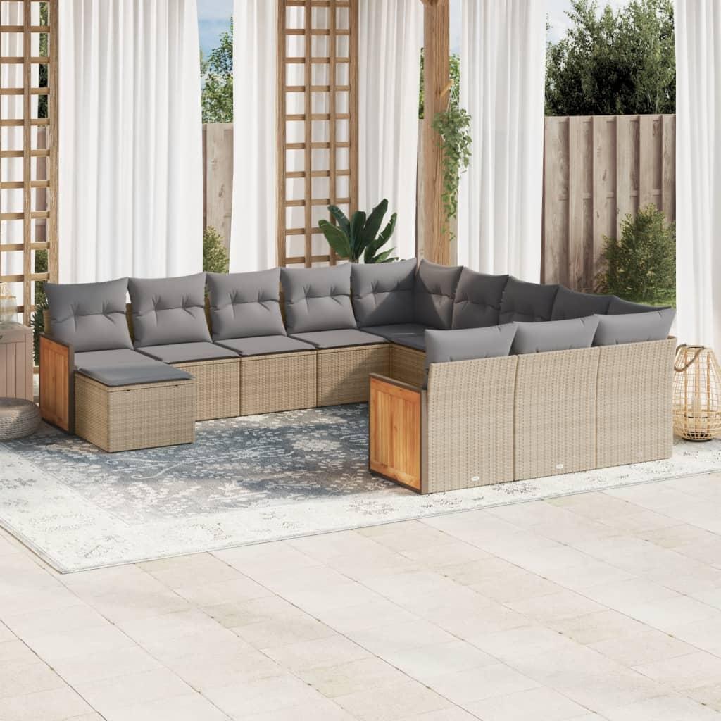 Sofasæt til haven 12 dele med hynder polyrattan beige