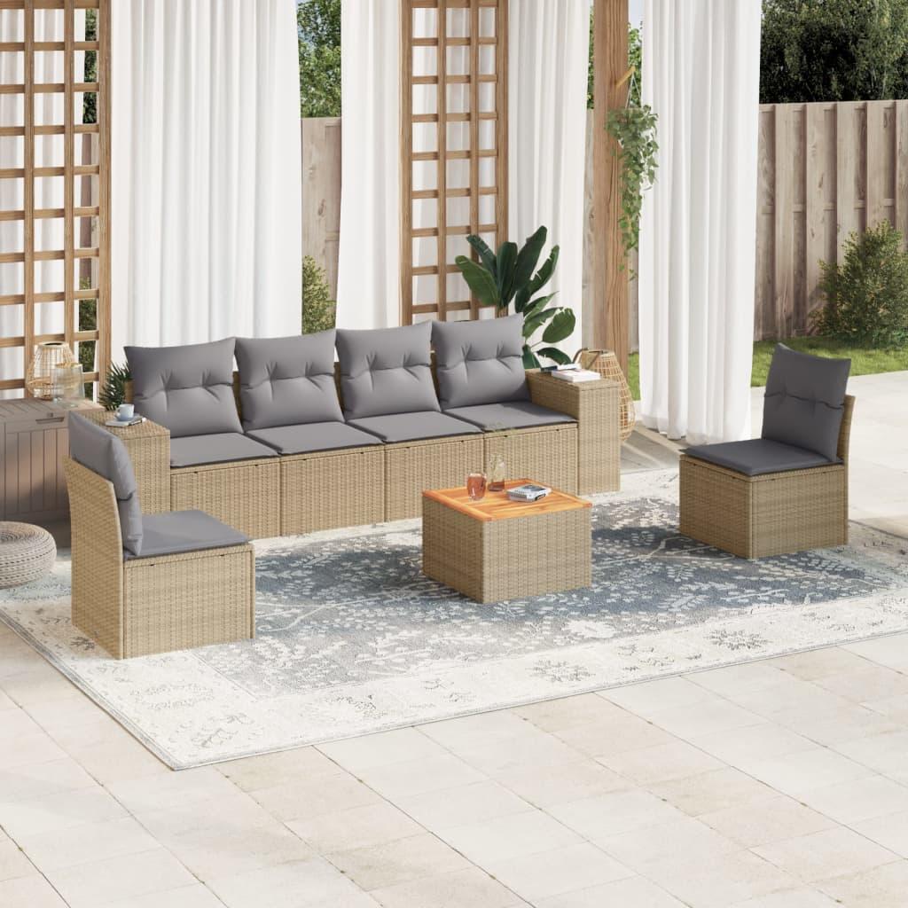 Sofasæt til haven 7 dele med hynder polyrattan beige
