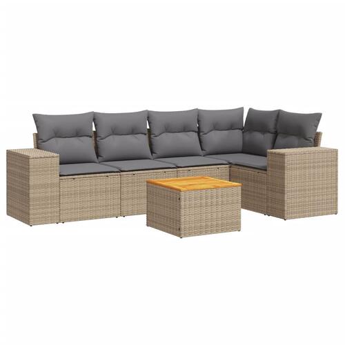 Sofasæt til haven 6 dele med hynder polyrattan beige