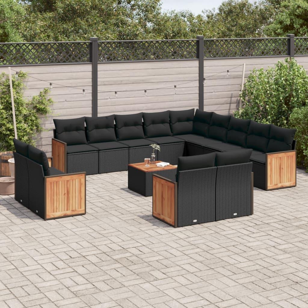 Sofasæt til haven 14 dele med hynder polyrattan sort
