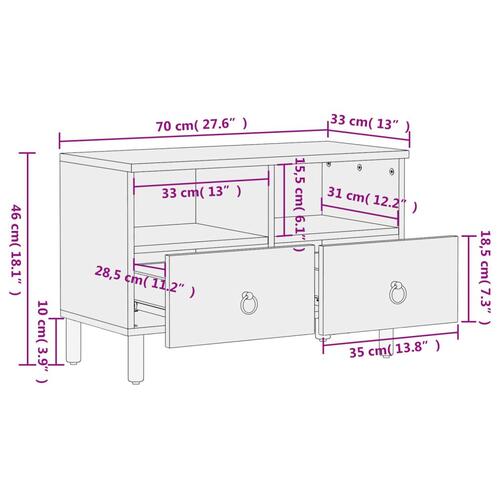 Tv-bord 70x33x46 cm massivt mangotræ