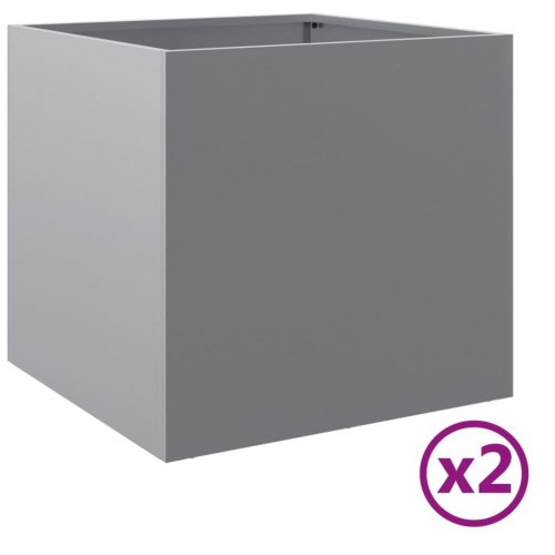 Plantekasser 2 stk. 42 x 40 x 39 cm - galvaniseret stål, sølvfarvet