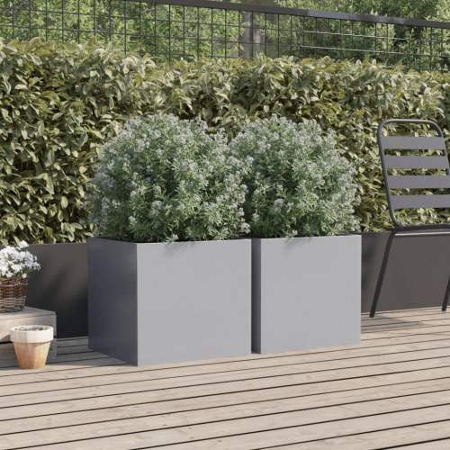 Plantekasser 2 stk. 42 x 40 x 39 cm - galvaniseret stål, sølvfarvet