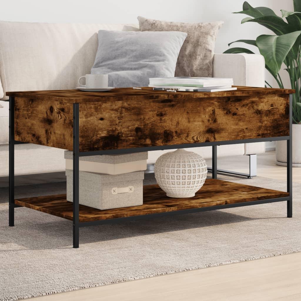 Sofabord 100x50x50 cm konstrueret træ og metal røget eg