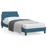 Sengeramme med sengegavl 90x190 cm fløjl blå