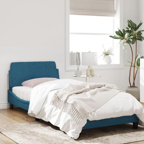 Sengeramme med sengegavl 90x190 cm fløjl blå
