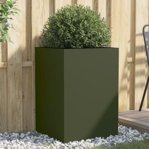 Plantekasse 52x48x75 cm koldvalset stål olivengrøn