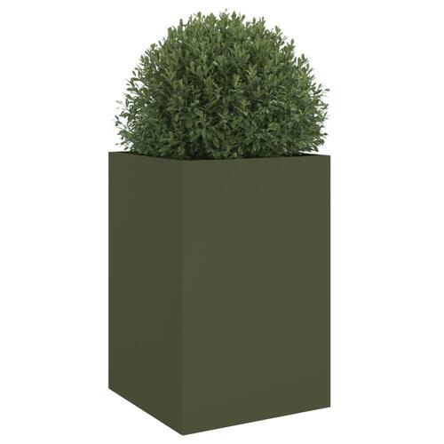 Plantekasse 52x48x75 cm koldvalset stål olivengrøn