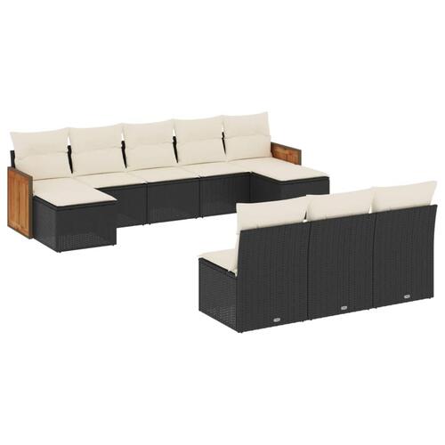 Sofasæt til haven 10 dele med hynder polyrattan sort
