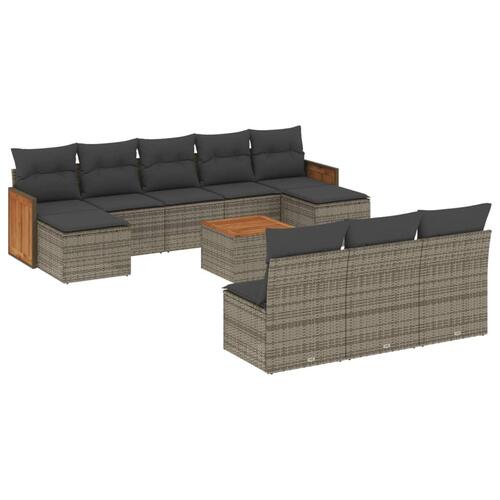 Loungesæt til haven 11 dele med hynder polyrattan grå