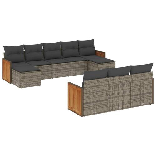 Sofasæt til haven 10 dele med hynder polyrattan grå