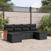 Sofasæt til haven 6 dele med hynder polyrattan sort
