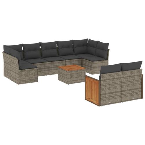 Sofasæt til haven 10 dele med hynder polyrattan grå