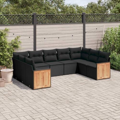 Sofasæt til haven 9 dele med hynder polyrattan sort