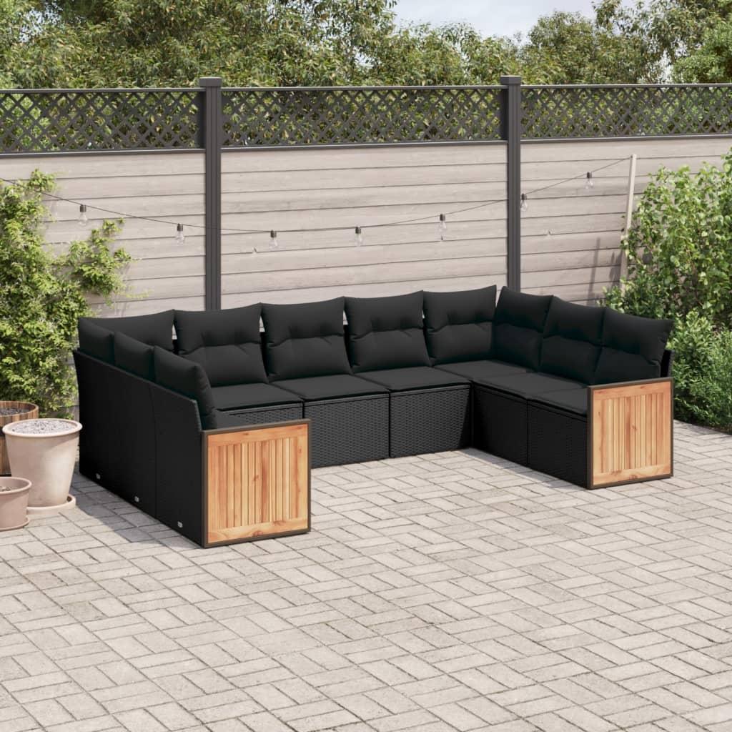 Sofasæt til haven 9 dele med hynder polyrattan sort