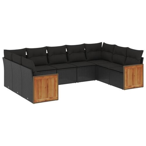 Sofasæt til haven 9 dele med hynder polyrattan sort