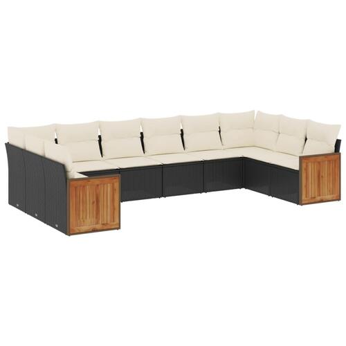 Sofasæt til haven 10 dele med hynder polyrattan sort