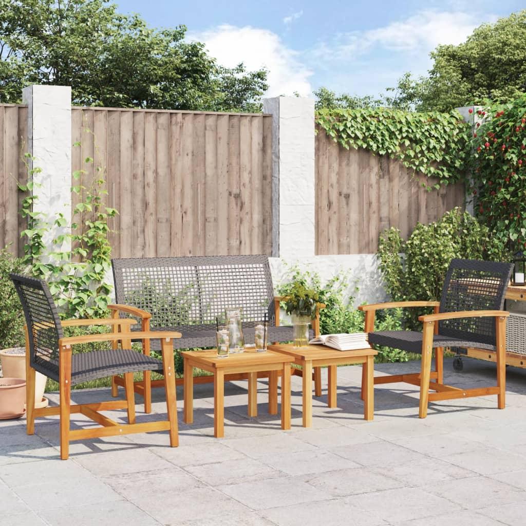 Loungesæt til haven 5 dele polyrattan og akacietræ sort