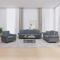 3 personers sofa med puder velour mørkegrå