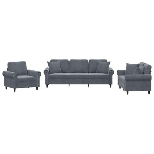 3 personers sofa med puder velour mørkegrå