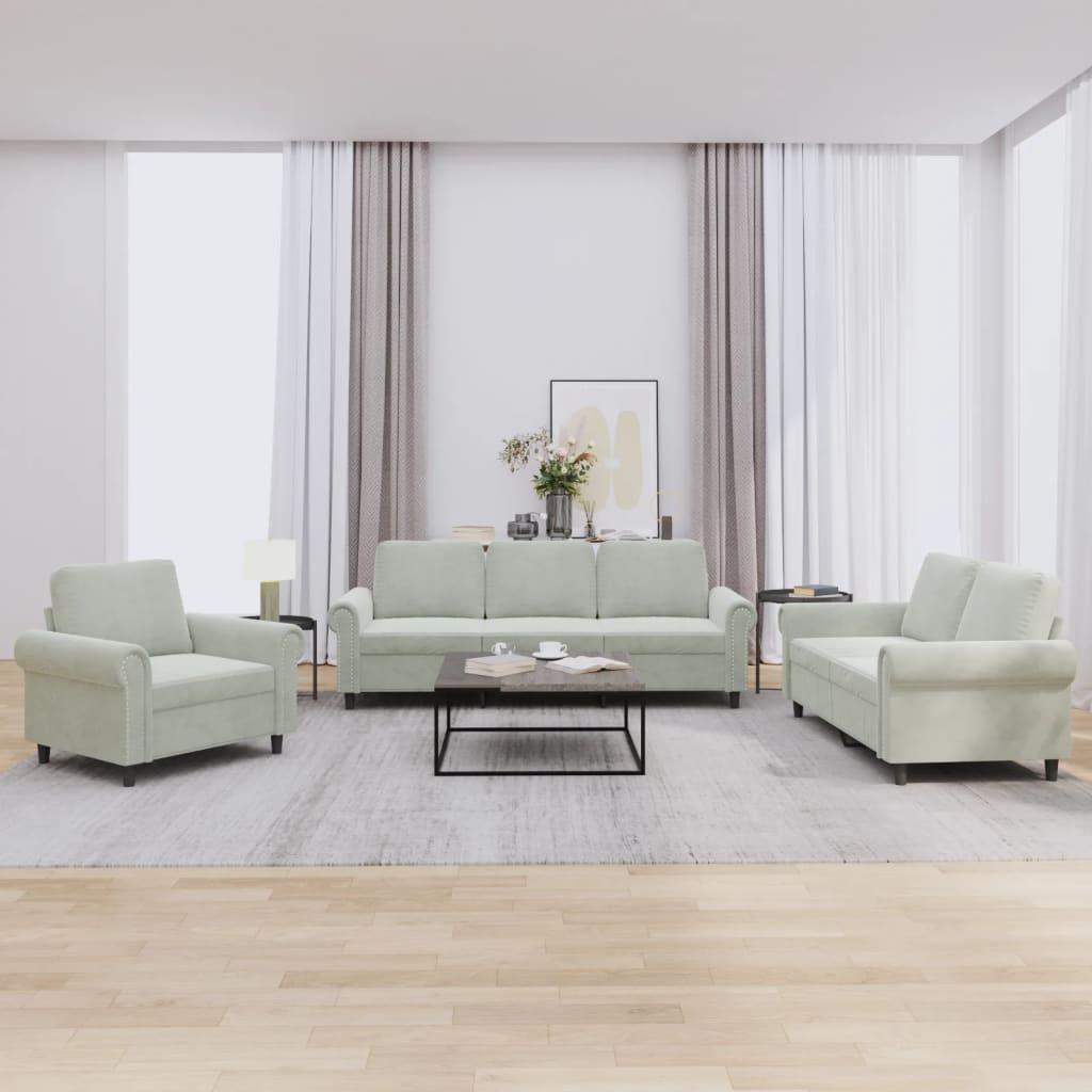 3 personers sofa med hynder velour lysegrå