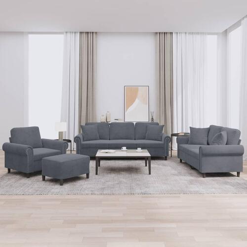 Sofasæt 4 dele med puder velour mørkegrå